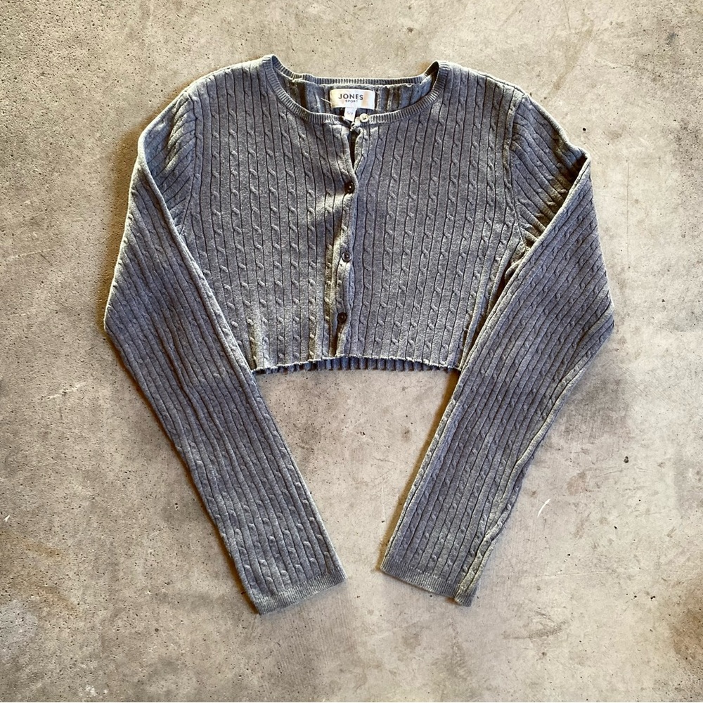 Jones cropped cable knit cardigan button up